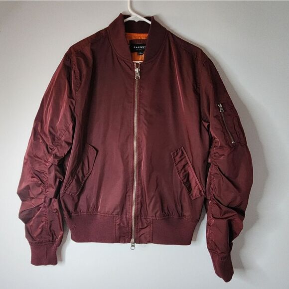 Pacsun Classic Jacket Medium Full Zipper Multi Pocket Ribbed Trim Burgundy Red - Picture 1 of 6